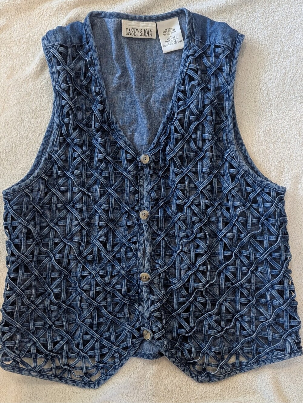 Casey and Max Textured Woven Cut-out Loose Denim Crochet Vest Size Large